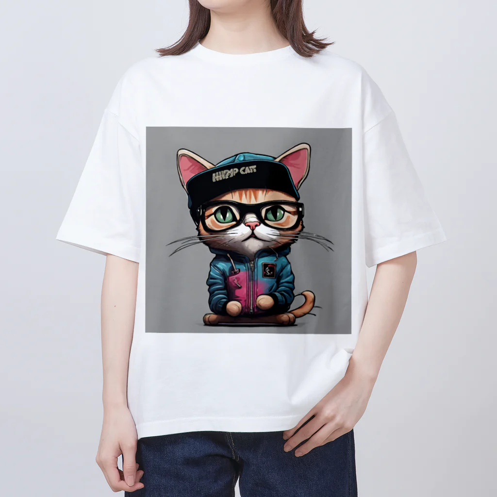 非常口社長のヒップホップ猫 オーバーサイズTシャツ