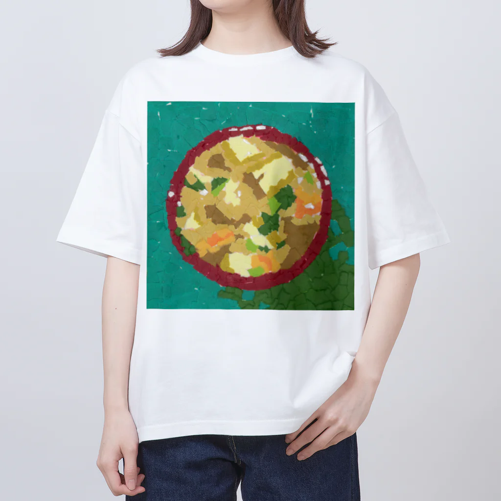 Yuhki | おばけのゆうき 公式オンラインショップ　【ちぎり絵・貼り絵のTシャツ・パーカー・スマホケース・バッグ・日用品・雑貨・文具・ドッグTシャツなど販売中】の朱色のお椀に入ったみそ汁(ちぎり絵/貼り絵) Oversized T-Shirt