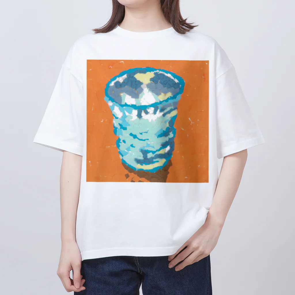 Yuhki | おばけのゆうき 公式オンラインショップの手作りの青いガラスコップ(ちぎり絵/貼り絵) オーバーサイズTシャツ