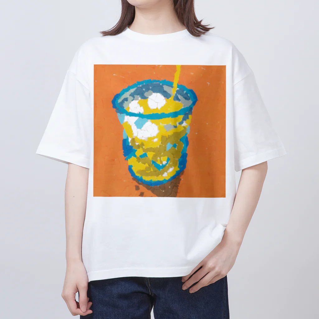 Yuhki | おばけのゆうき 公式オンラインショップ　【ちぎり絵・貼り絵のTシャツ・パーカー・スマホケース・バッグ・日用品・雑貨・文具・ドッグTシャツなど販売中】のオレンジジュースをコップにそそぐ(ちぎり絵/貼り絵) Oversized T-Shirt