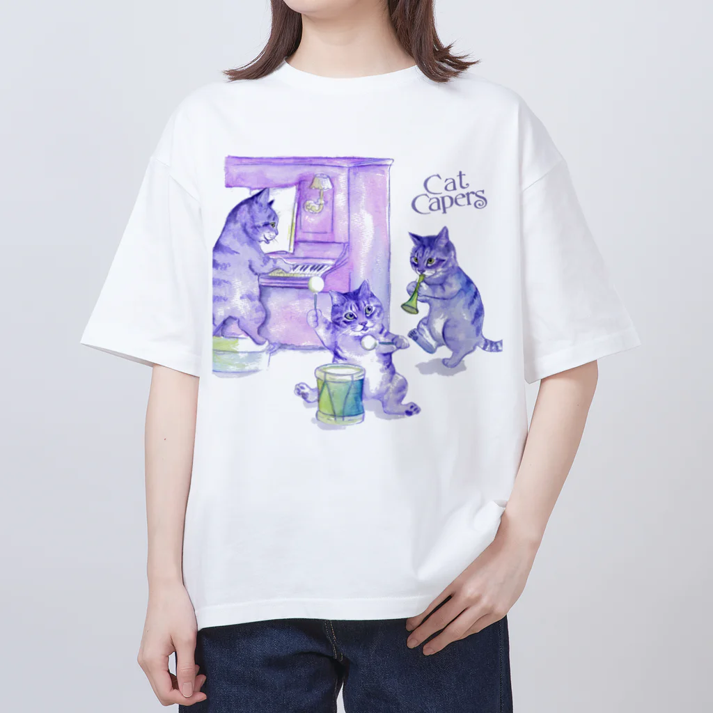  藤ねこりえ/ 𝙁𝙐𝙅𝙄𝙣𝙚𝙘𝙤𝙧𝙞𝙚のcat capers 悪戯な猫たち オーバーサイズTシャツ