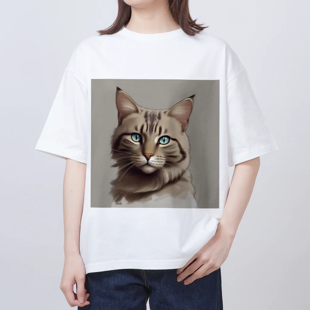 うねうねキャッチのエレガントなネコ Oversized T-Shirt