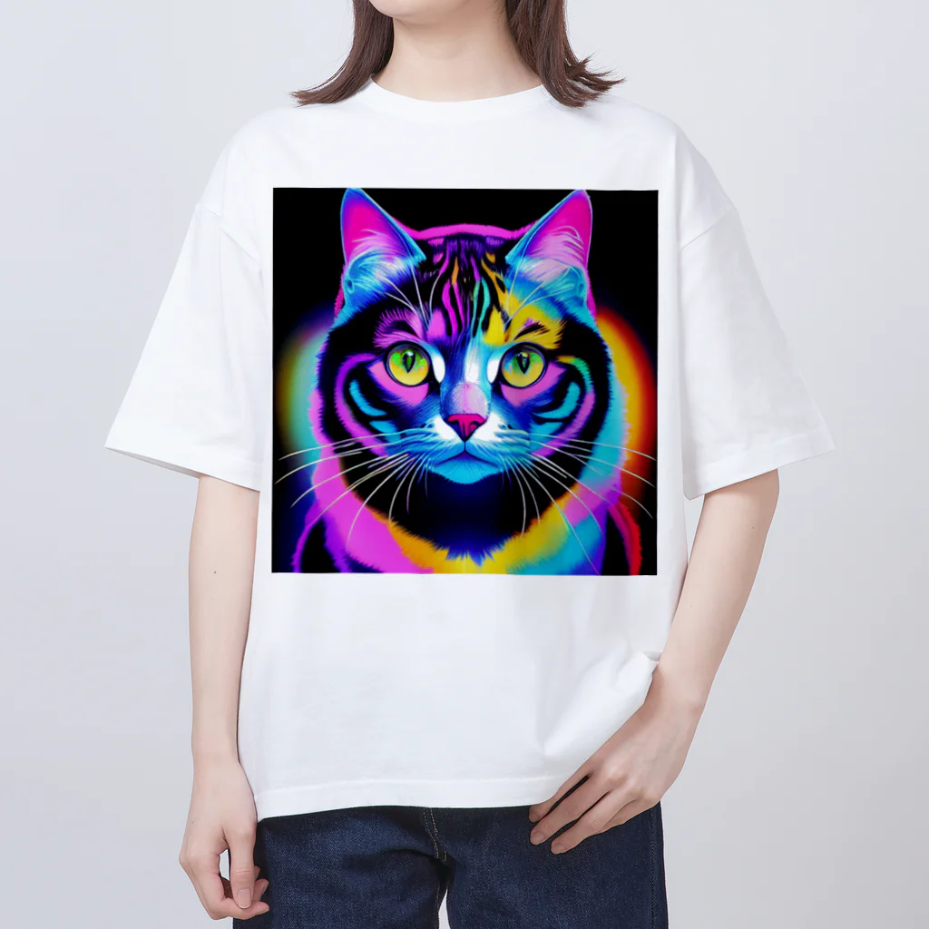 629_CAT_ARTのカラフルサイバーキャット vol2 オーバーサイズTシャツ