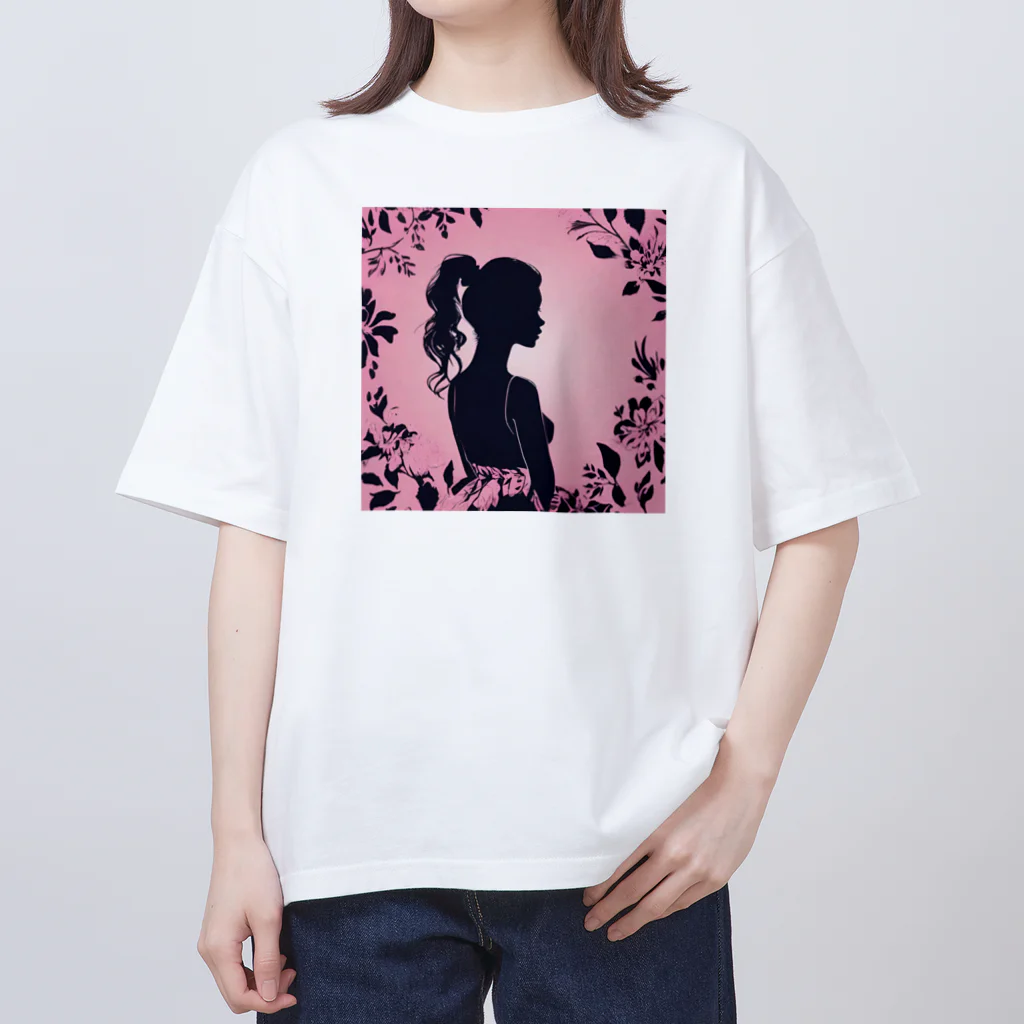 asm193のかわいい女の子の影絵 オーバーサイズTシャツ