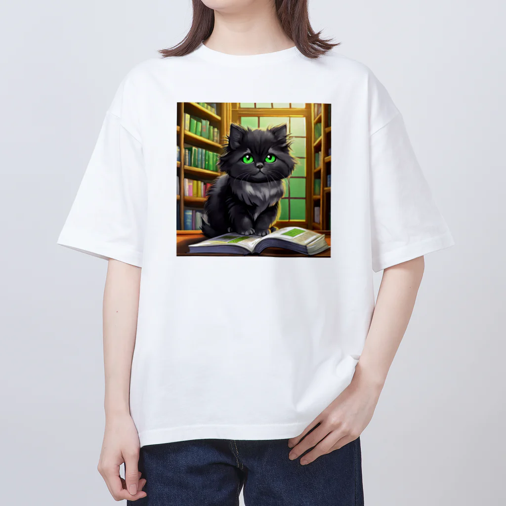 yoiyononakaの図書室の黒猫02 オーバーサイズTシャツ