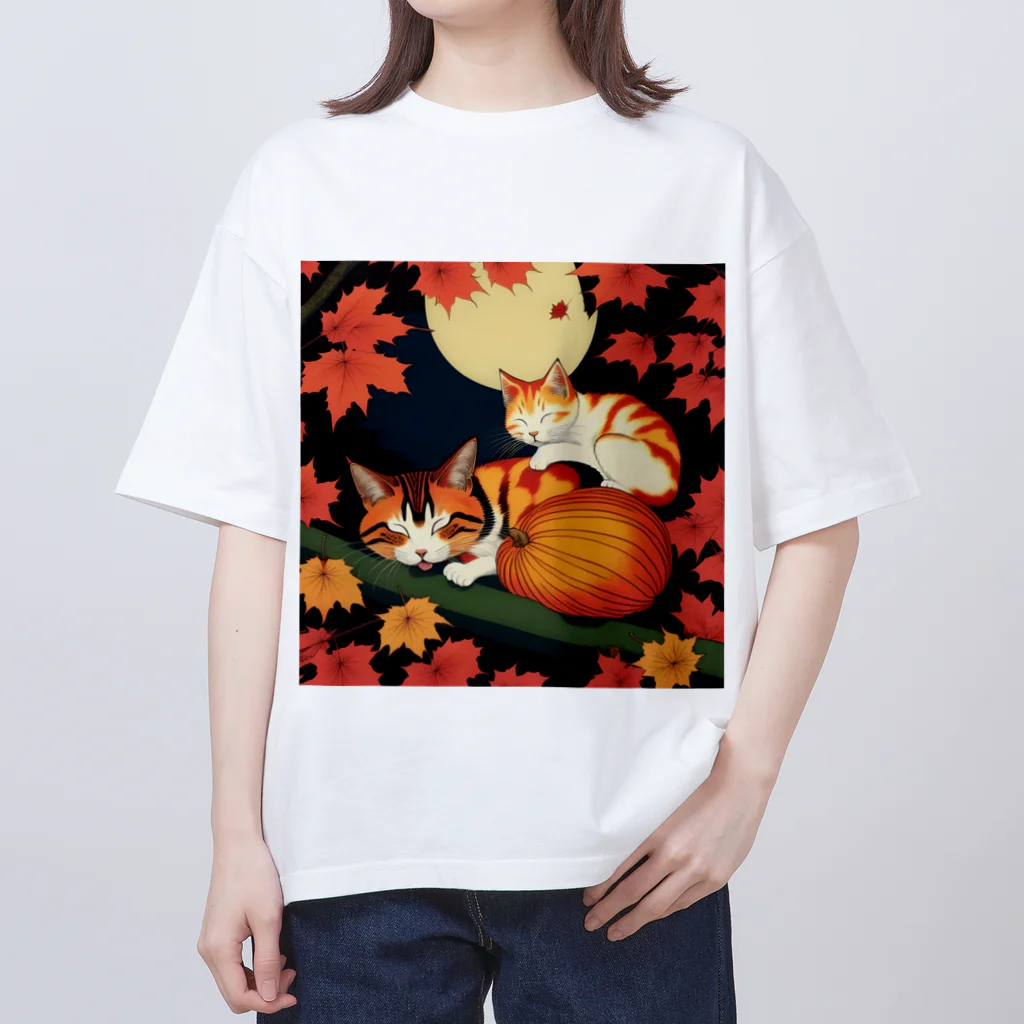 トカゲの猫浮き絵（秋） オーバーサイズTシャツ