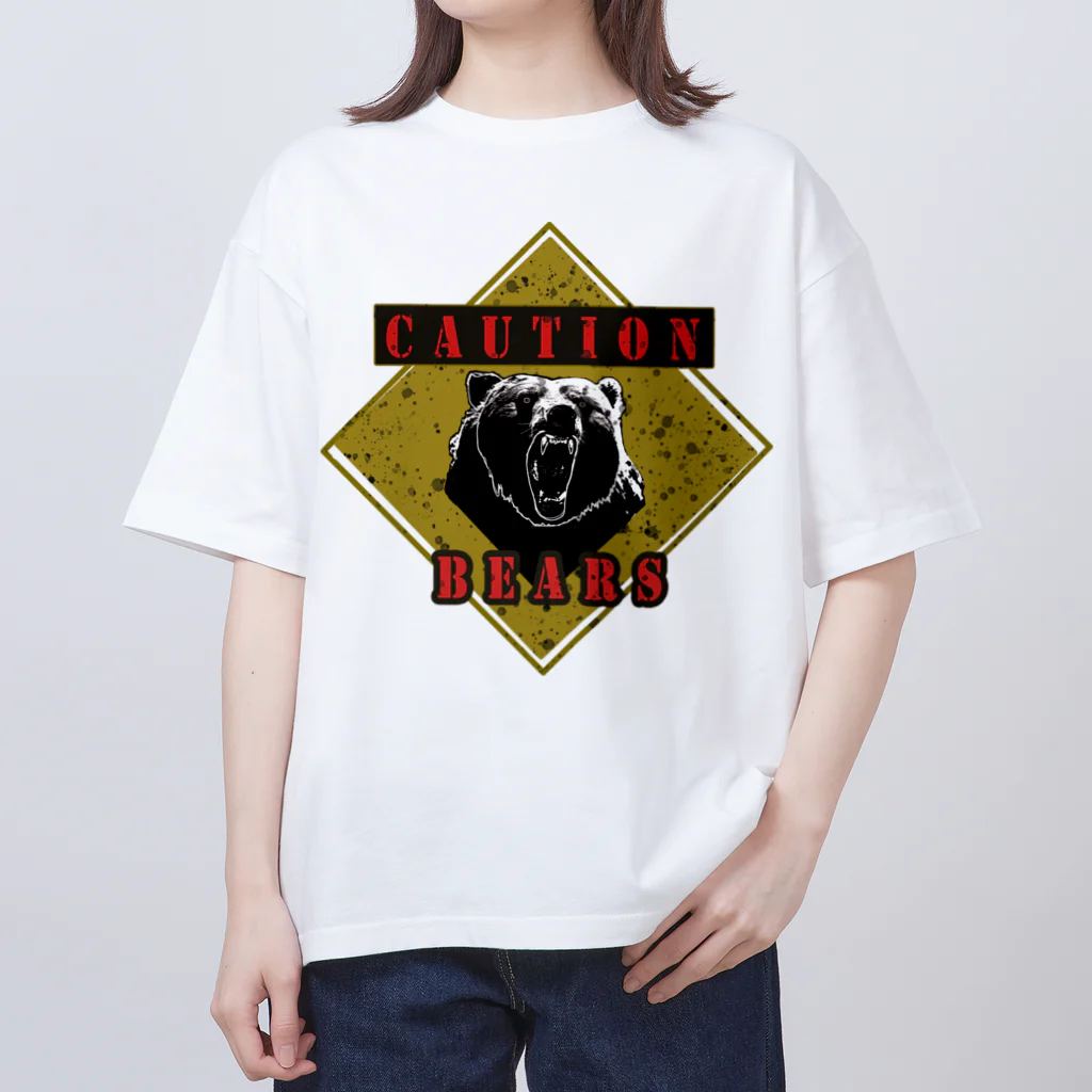 PALA's SHOP　cool、シュール、古風、和風、のCAUTION- Bear　２ オーバーサイズTシャツ