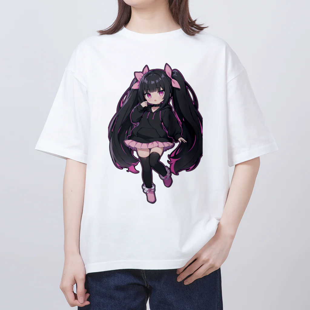 hatoyamaのかわいい黒髪ツインテール美少女 オーバーサイズTシャツ