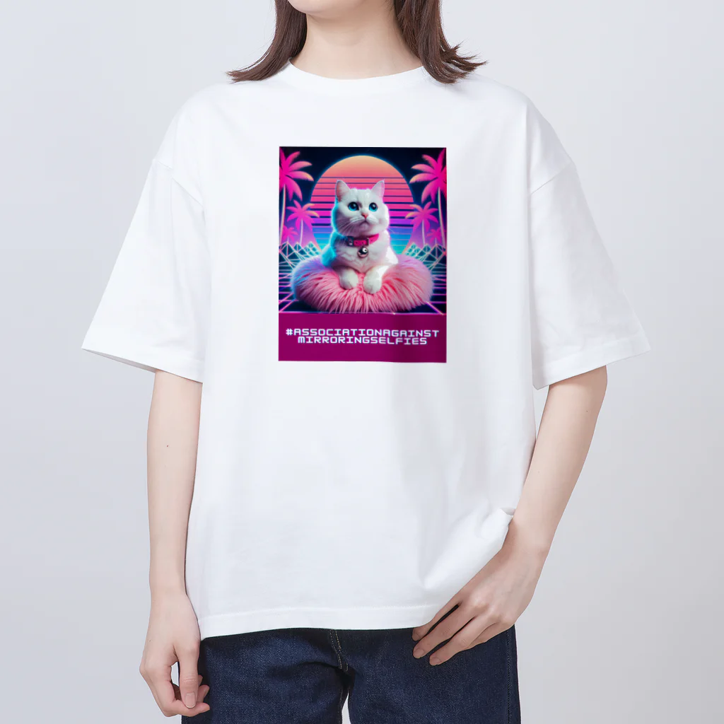 Association Against Mirroring SelfiesのSynthwave_cats オーバーサイズTシャツ