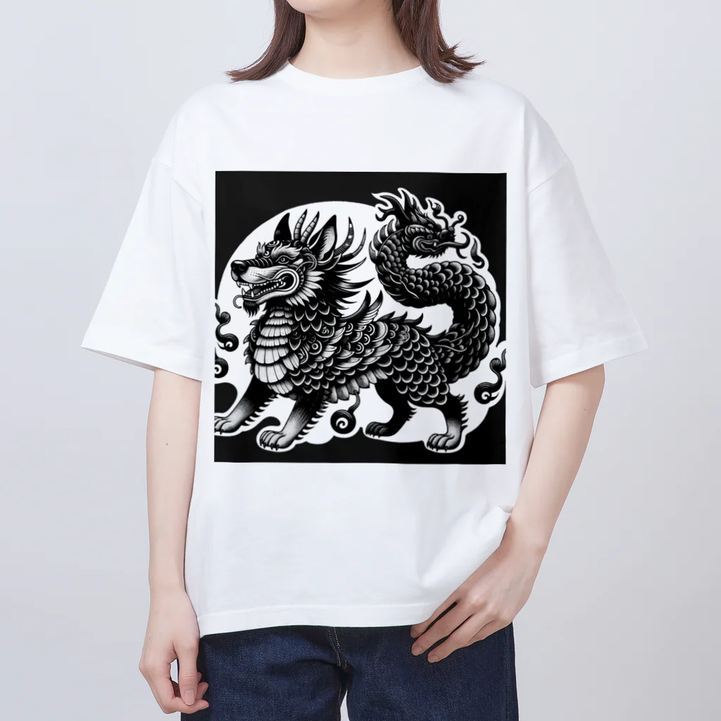 いきもの戯画の獅子ドラゴン オーバーサイズTシャツ