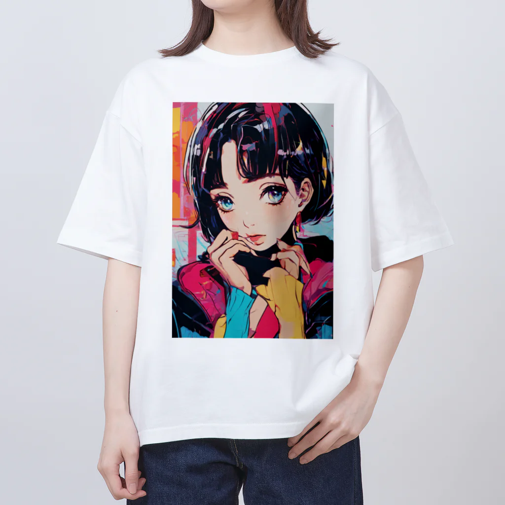 80s pop anime artのキュートな9 0 sアニメスタイル オーバーサイズTシャツ