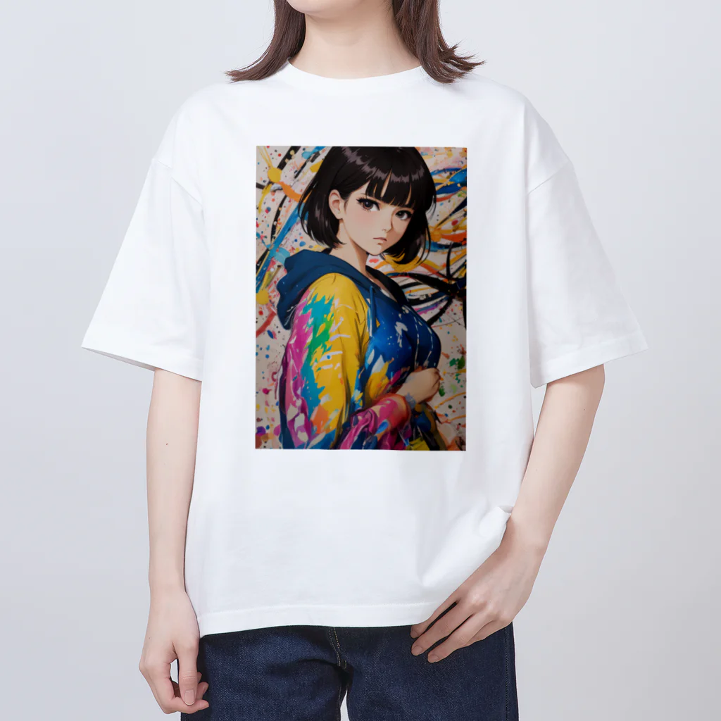 80s pop anime artの彼女はみなぎるエネルギーと魅力を放つ オーバーサイズTシャツ