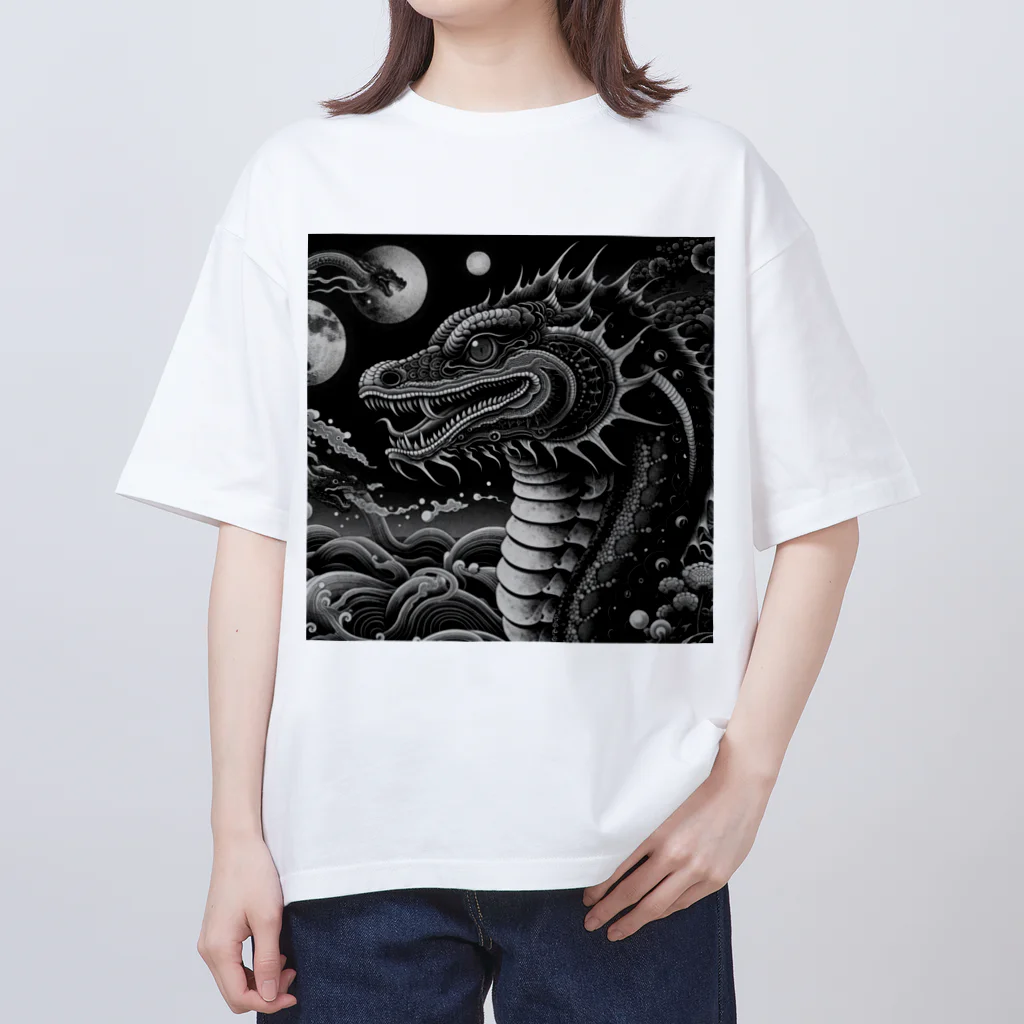 いきもの戯画の宇宙にいる星を食べる龍 オーバーサイズTシャツ