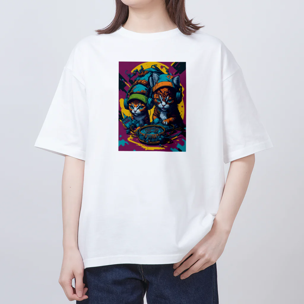 elelelのMusic cat Oversized T-Shirt