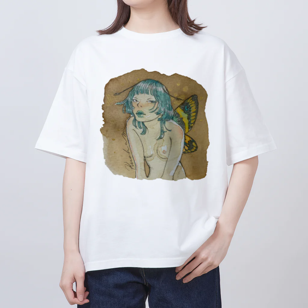 KushaMiの珈琲染めの蝶 Oversized T-Shirt