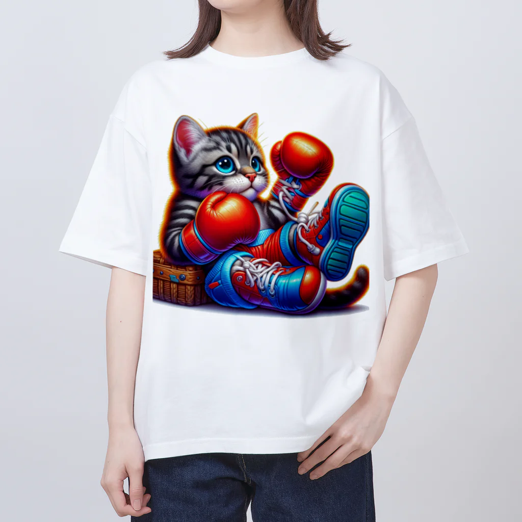 ニャーちゃんショップのボクサーになった猫 オーバーサイズTシャツ