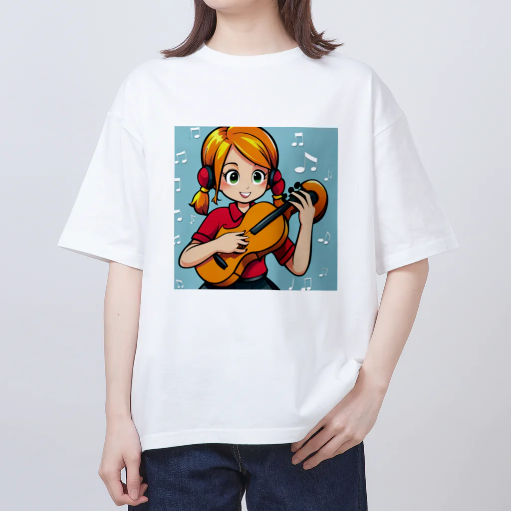 ほっこり絵音舎のギターアイドルのナオコちゃん オーバーサイズTシャツ