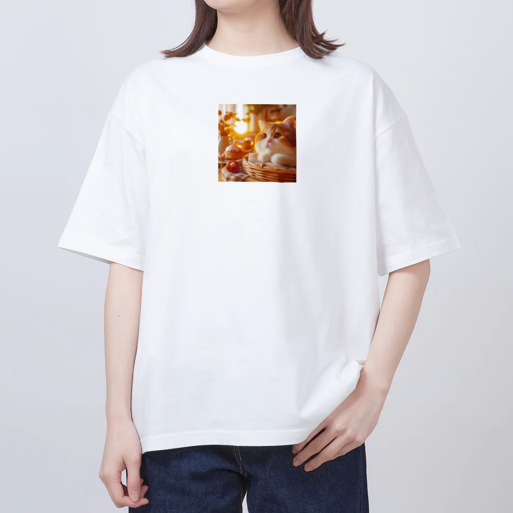 pikaraのかわいい猫と日の出のイラスト オーバーサイズTシャツ