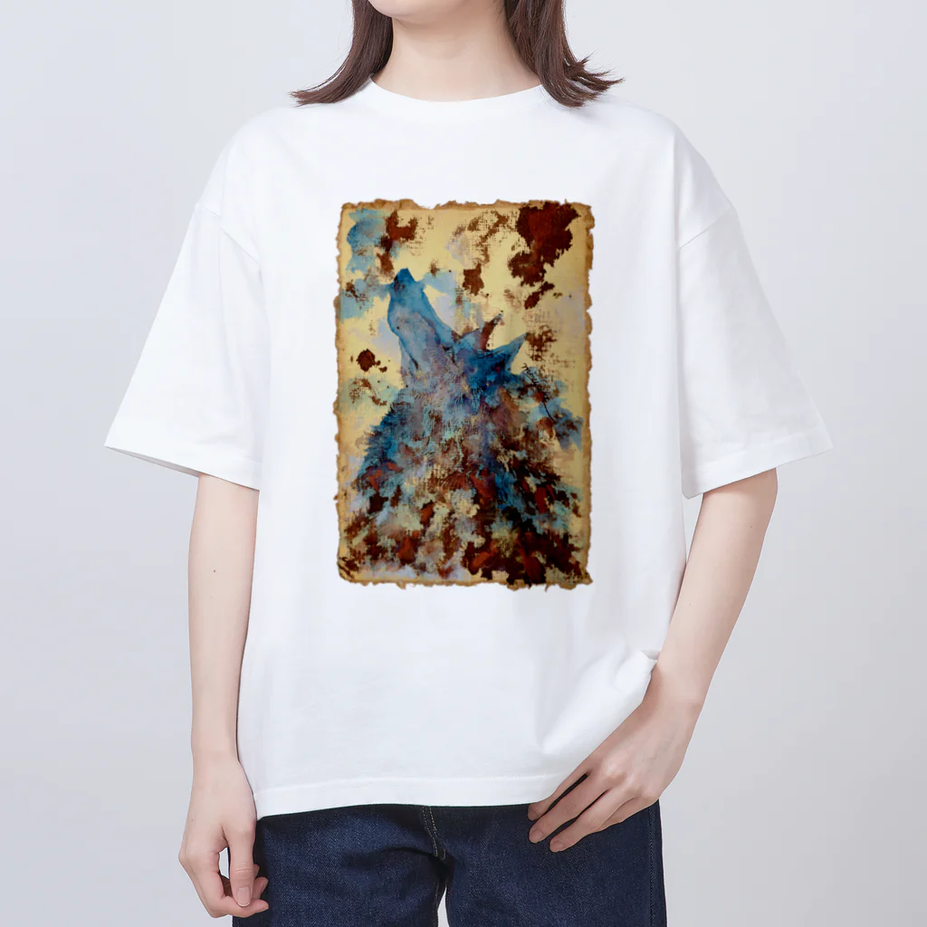 made blueのWatercolor wolf - carob & blue オーバーサイズTシャツ