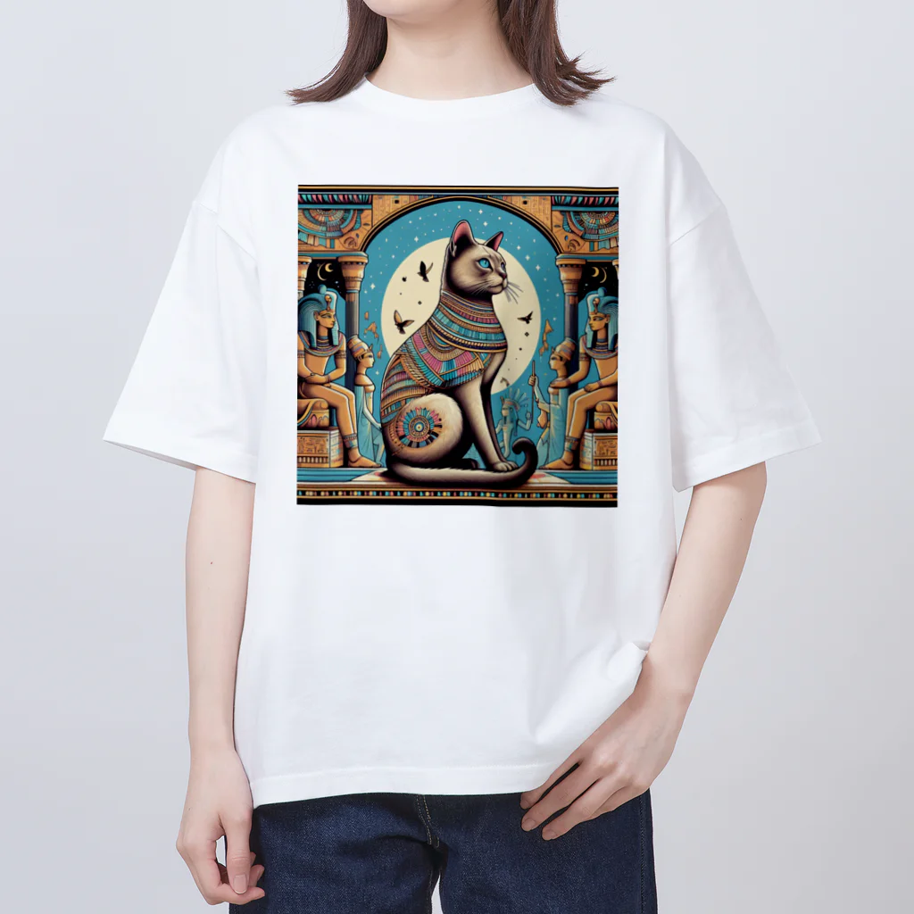 ニャーちゃんショップの古代エジプトの王様になったネコ オーバーサイズTシャツ