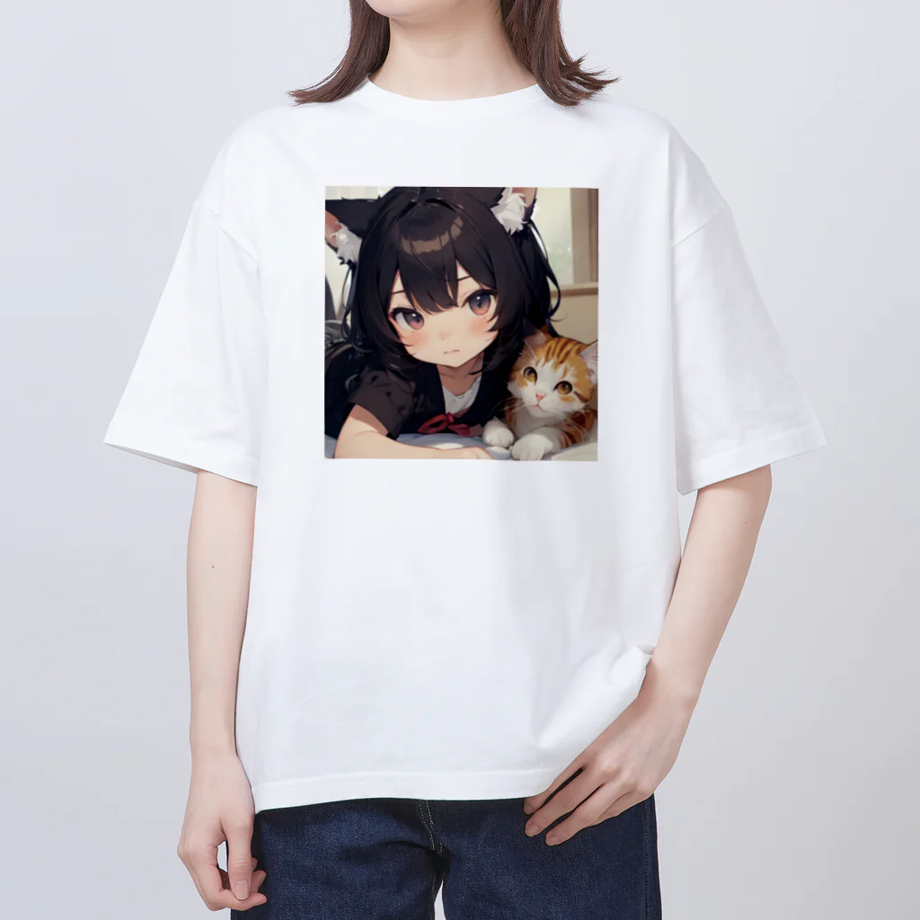 かさぎたすくのね子ちゃんと子ネコ　ん？ オーバーサイズTシャツ