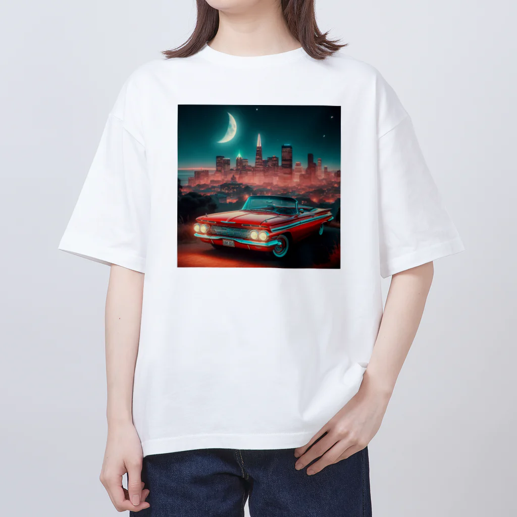 レモングラスの赤色のアメリカ車　ノスタルジック オーバーサイズTシャツ