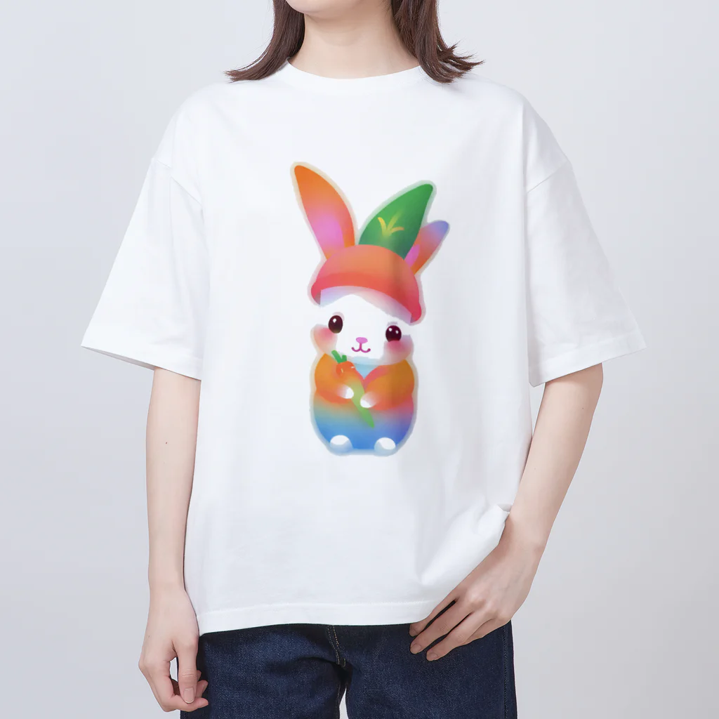 ピピンショップの人参を持った可愛いいうさぎちゃん オーバーサイズTシャツ