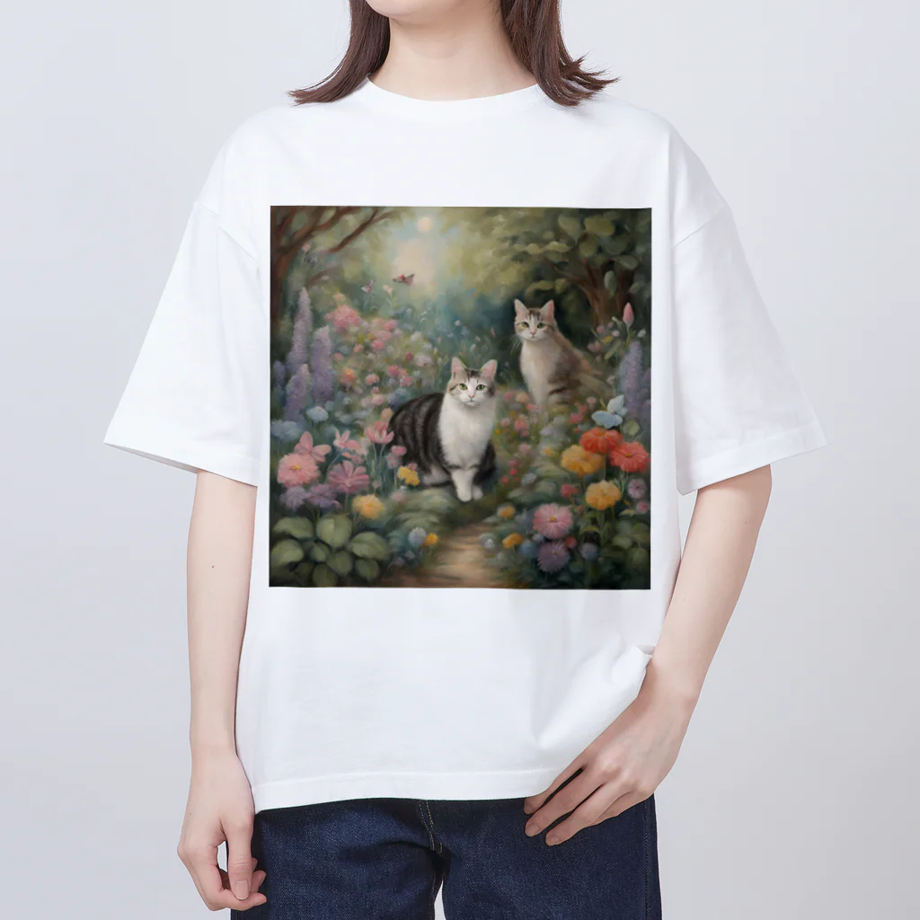 夜のねこの猫の楽園 オーバーサイズTシャツ