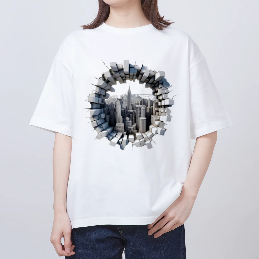 紅藤コミミズクのトリックアート「都会」 Oversized T-Shirt