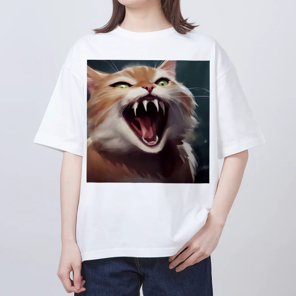 oekakishopのシャーッする猫 オーバーサイズTシャツ