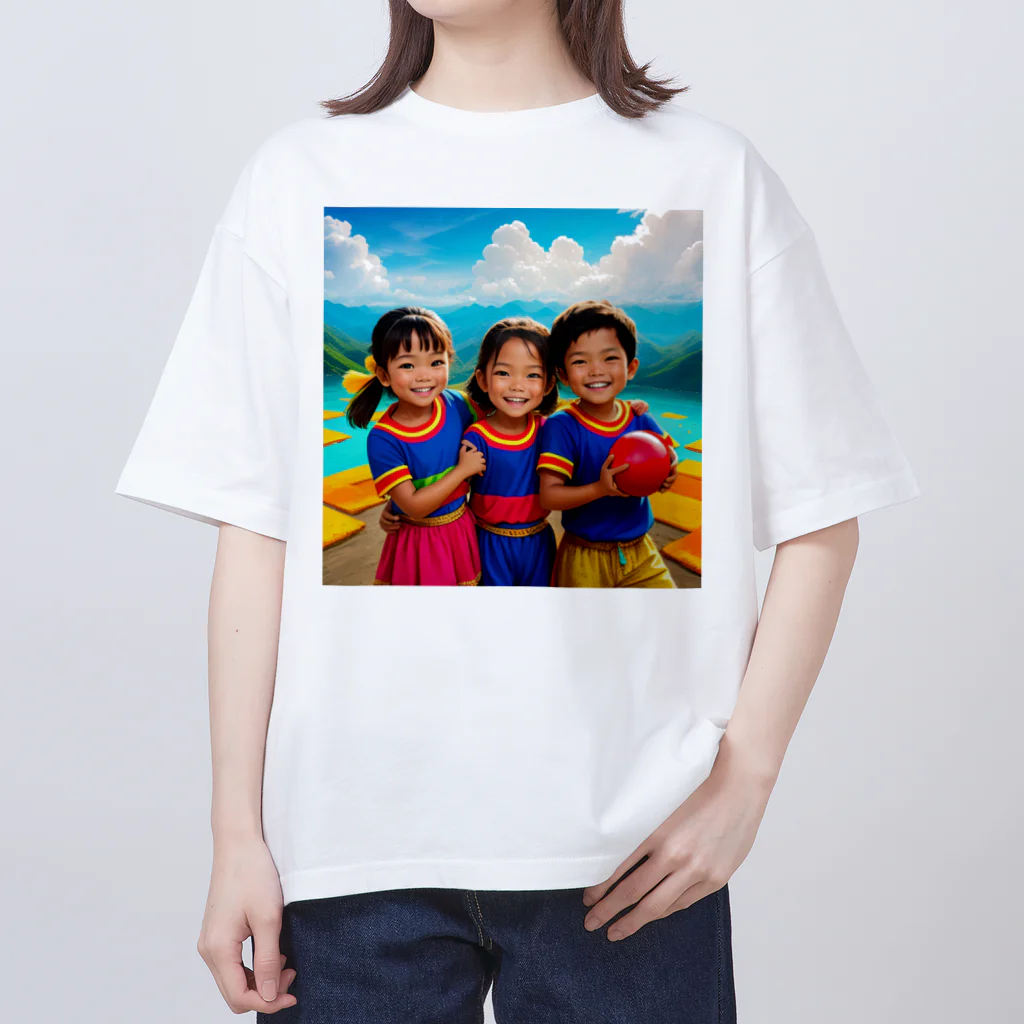 あかいはちの笑顔の子どもたち オーバーサイズTシャツ