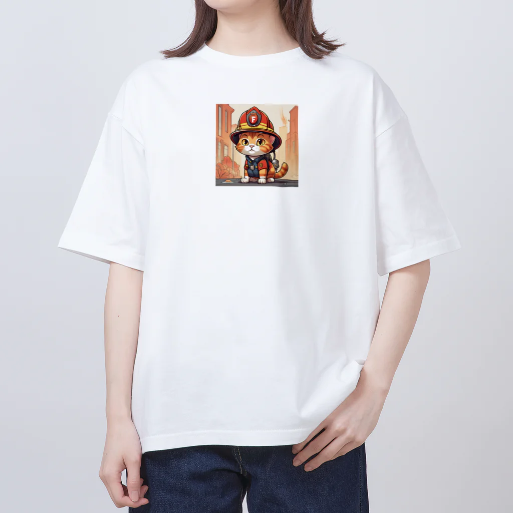 パパショップのネコ消防士 オーバーサイズTシャツ