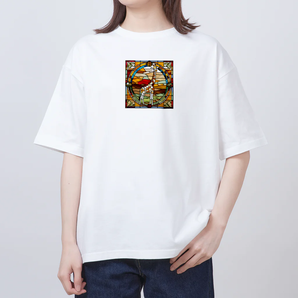 テケテケのキリンのステンドグラス柄グッズ Oversized T-Shirt