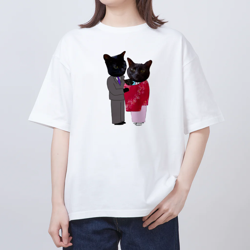 Parallel_merchの黒猫の親子 オーバーサイズTシャツ