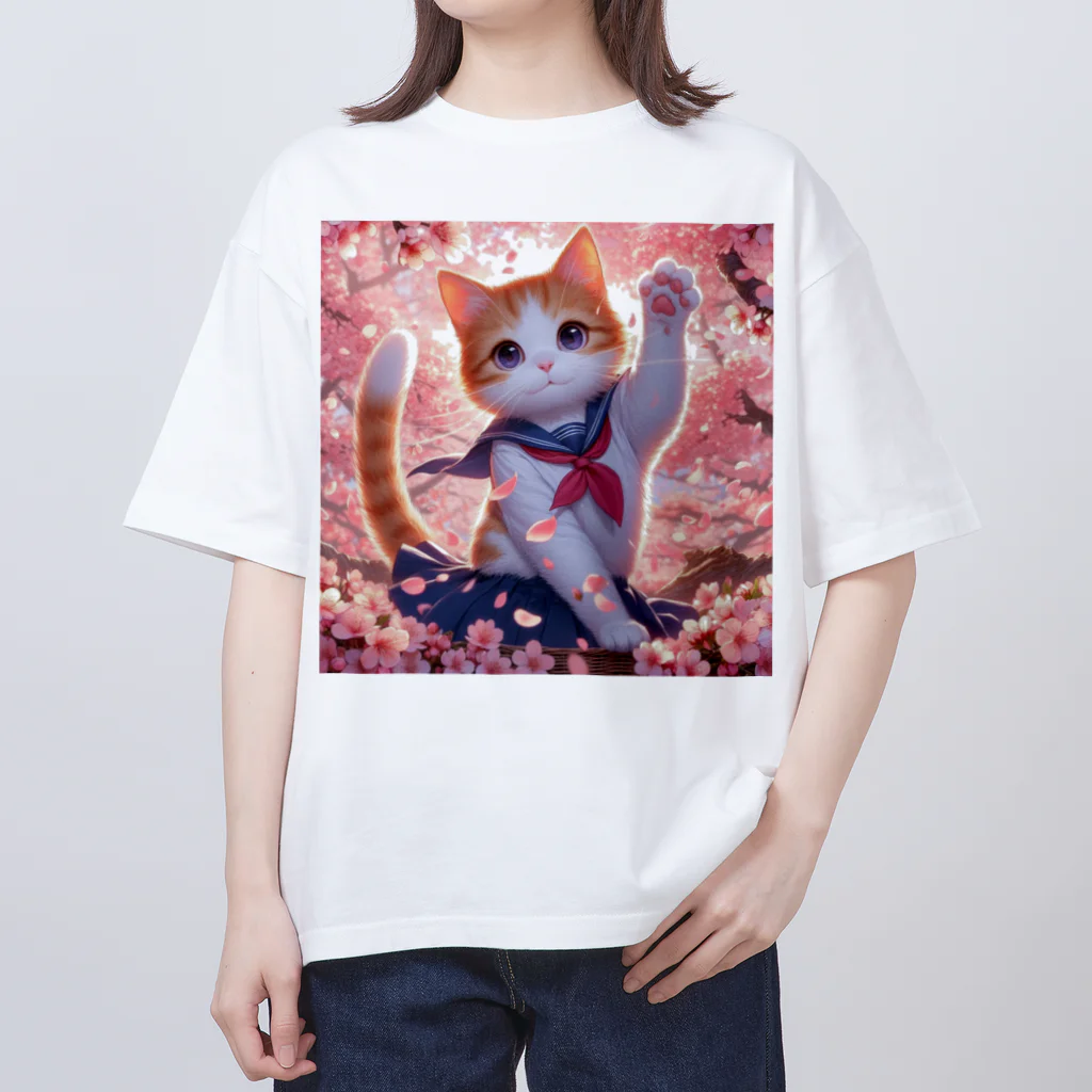 ParadigmStar　パラダイムスターの桜咲く華の学生猫 hana オーバーサイズTシャツ