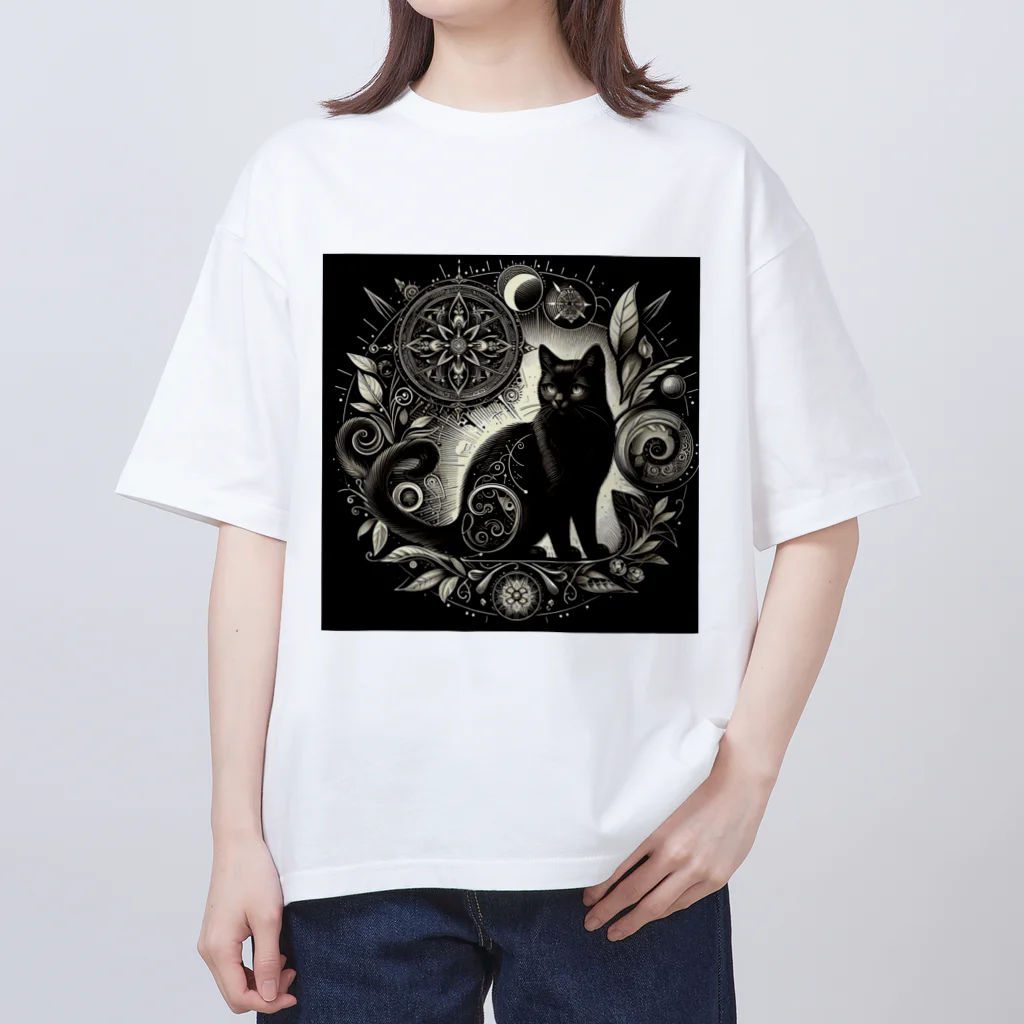 blacktomatoのスタイリッシュな黒猫 オーバーサイズTシャツ