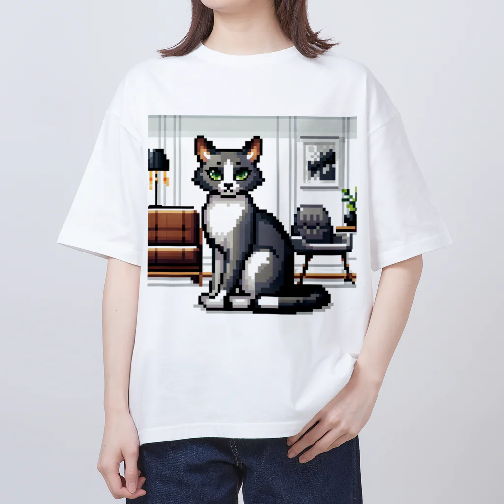 ピクセル堂のモダンレトロ：スタイリッシュなピクセル猫 Oversized T-Shirt