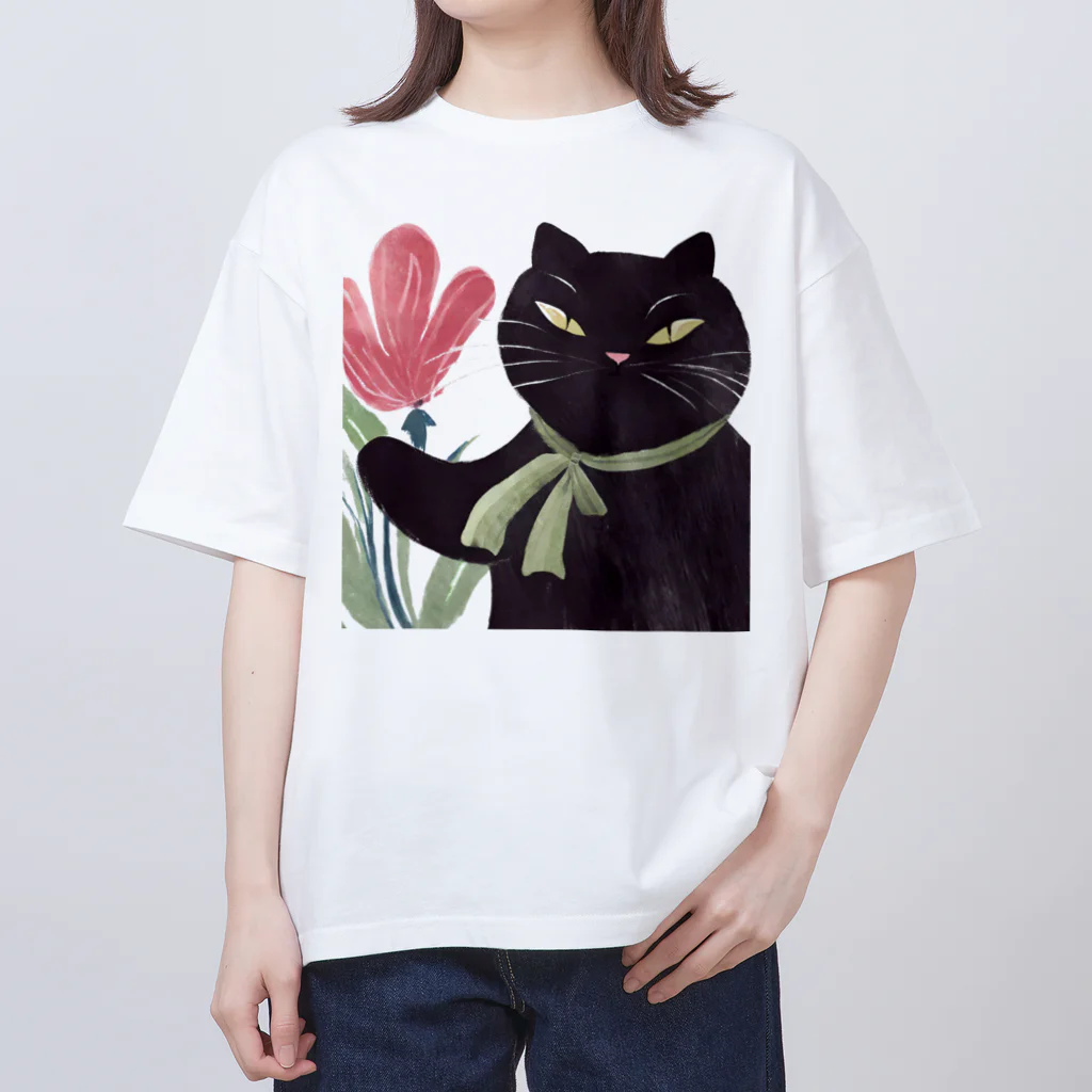 ともちのラクガキ🖍(チーム防衛部)のジェントル黒猫さんTシャツ オーバーサイズTシャツ