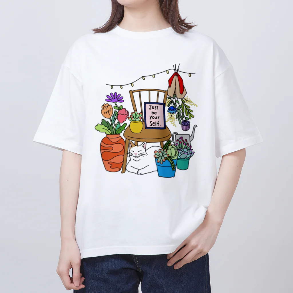 多肉植物fanfun! -akr-のwith cat and plants オーバーサイズTシャツ