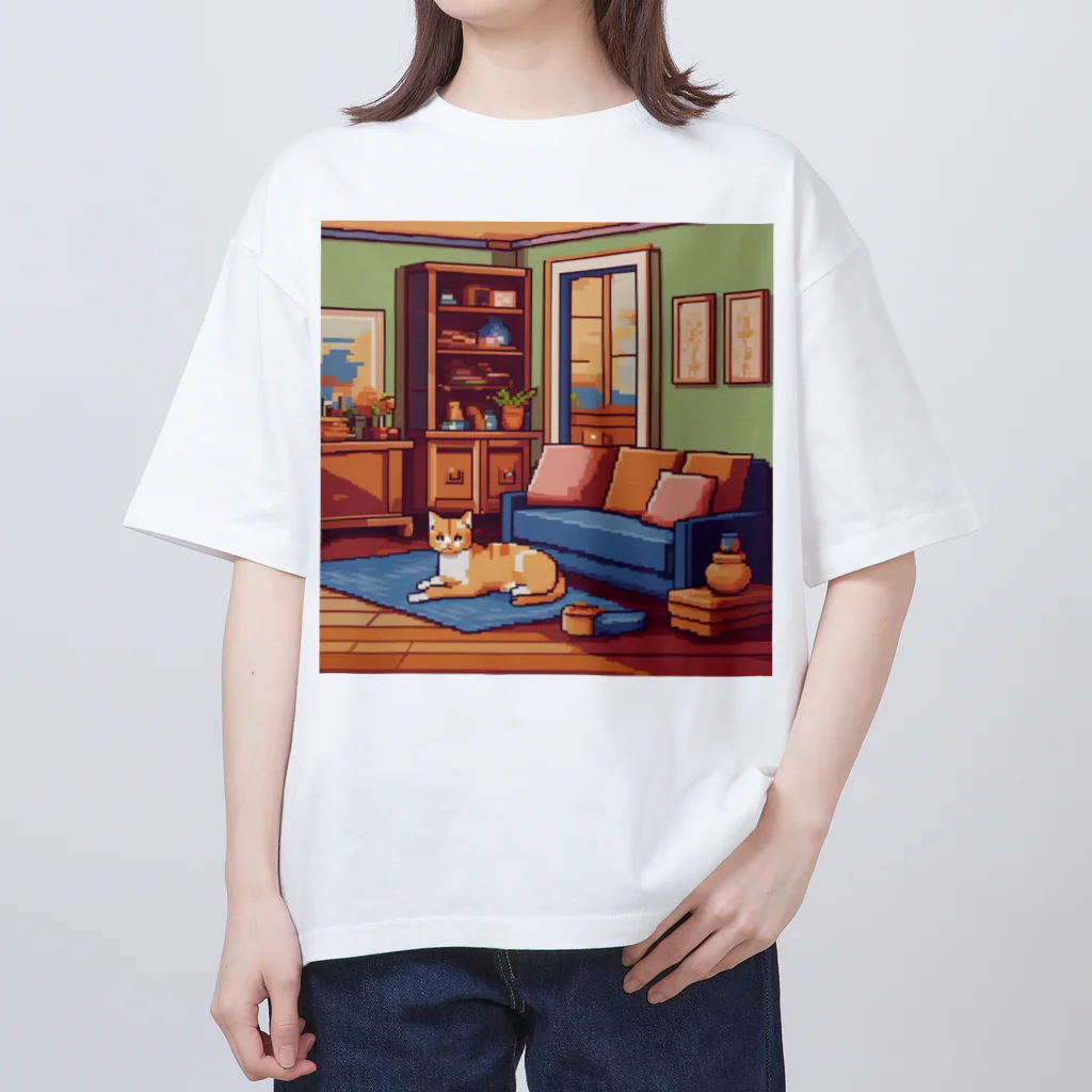 Fufufufuのリビングでくつろぐ猫 オーバーサイズTシャツ