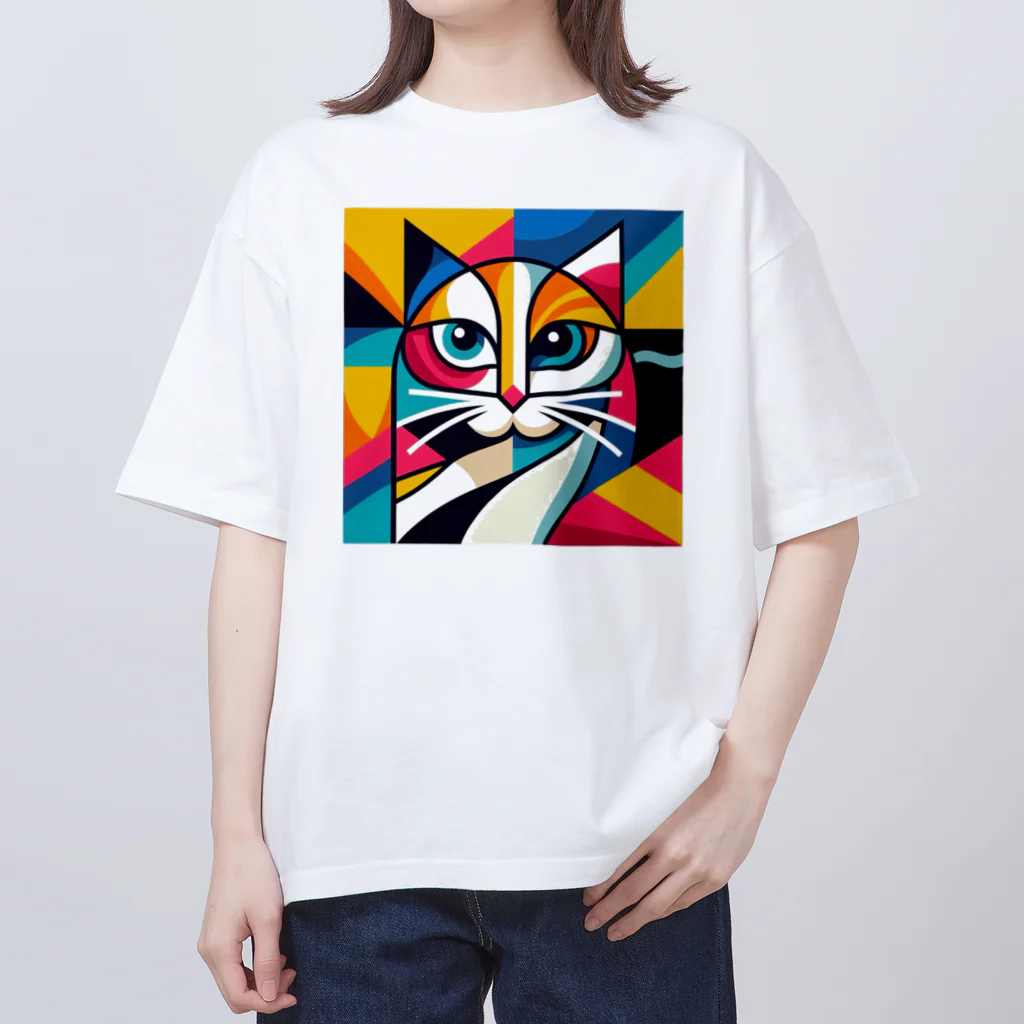 大人かわいい動物の世界のカラフル猫 Oversized T-Shirt