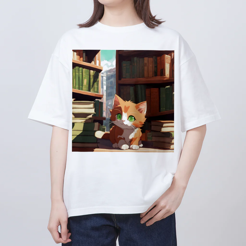 yoiyononakaの茶猫と本の部屋 オーバーサイズTシャツ