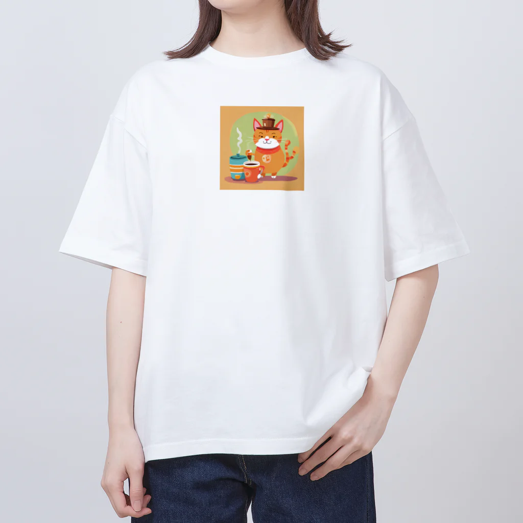 piyomingoのコーヒー猫マン Oversized T-Shirt