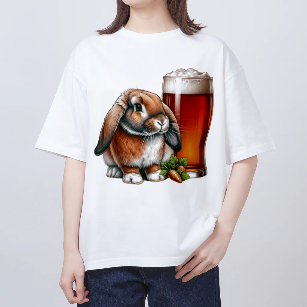 bottaの可愛いウサギ(垂れ耳ビール)カラー03 オーバーサイズTシャツ