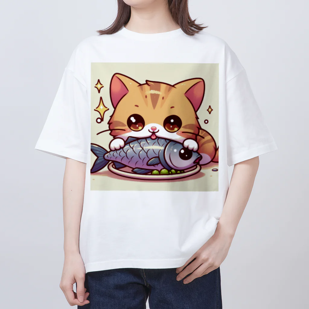 zuuu-の魚を前にドヤ顔にゃんこ☆ オーバーサイズTシャツ