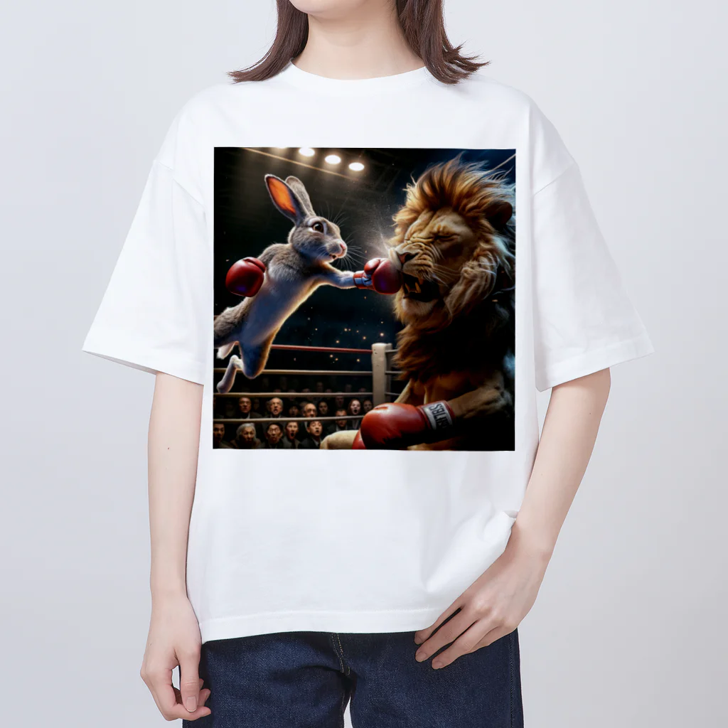 Laugh-Tのウサギとライオンのボクシング Oversized T-Shirt