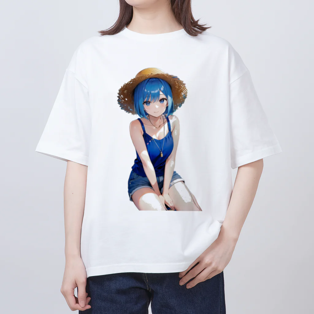 AIオリジナルイラスト　美女男子の華麗なる青髪美少女 オーバーサイズTシャツ