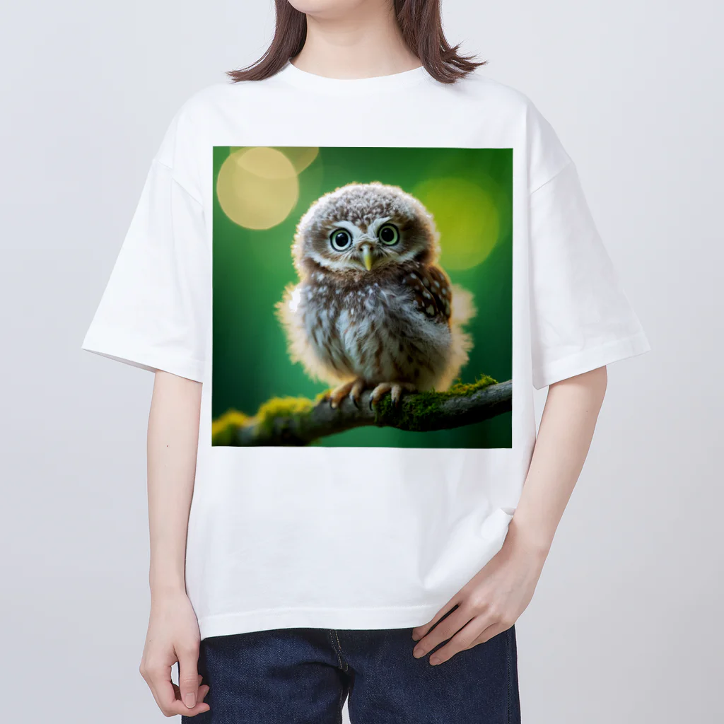 Animal Canvas Collectionの森のふくろう Oversized T-Shirt