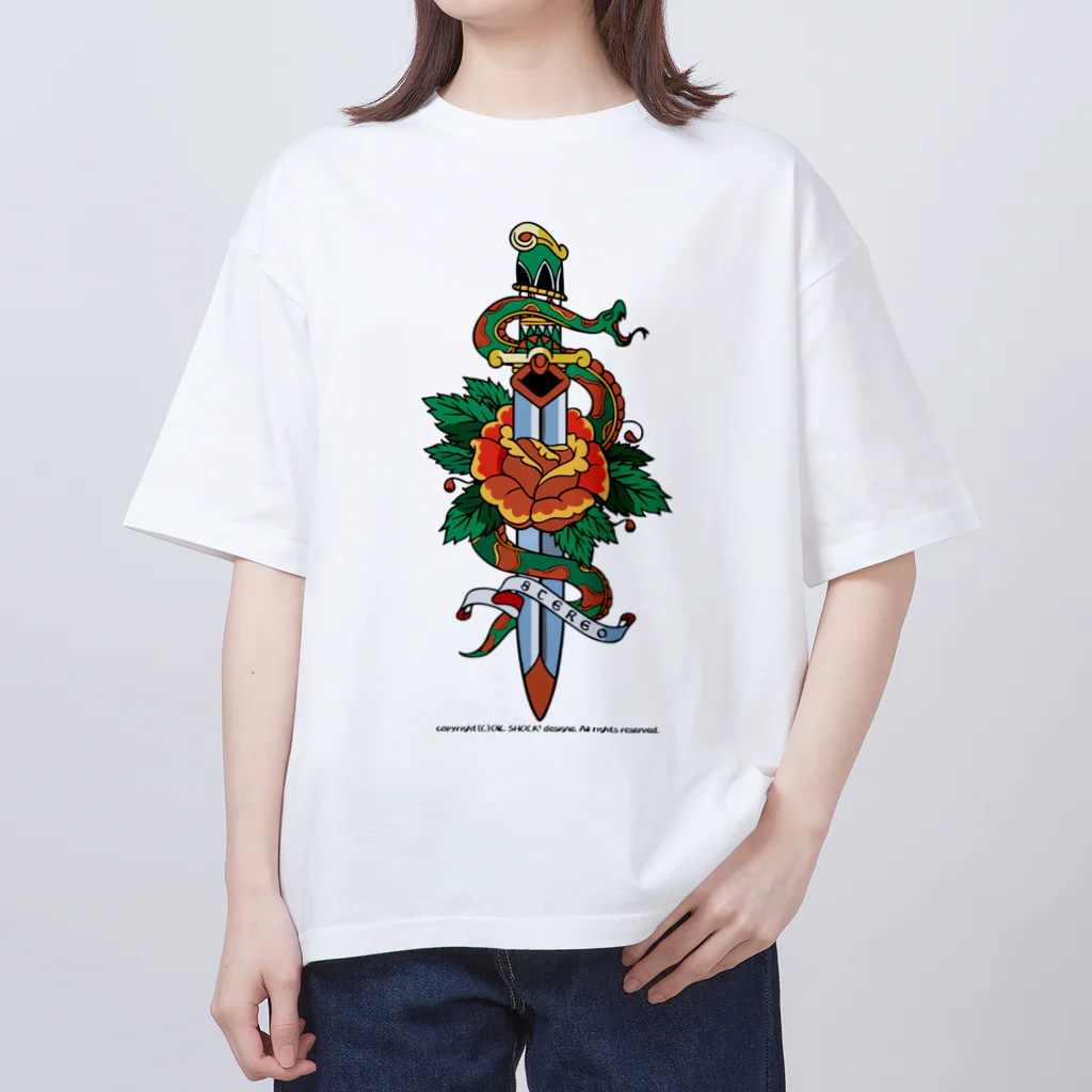 ファンシーTシャツ屋の蛇と薔薇のダガータトゥーデザイン Oversized T-Shirt