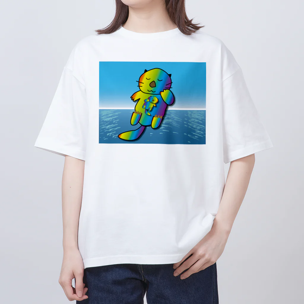 Drecome_Designの【レインボーカラー】おねんね海獺(ラッコ)親子 Oversized T-Shirt